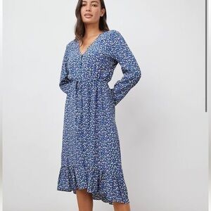Rails Blue & White Floral Long Sleeve Midi Dress